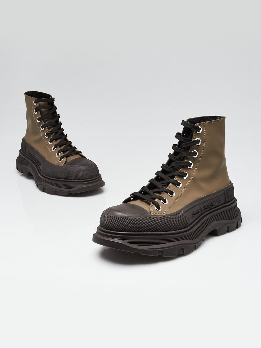 Alexander McQueen Khaki/Black Leather/Rubber Tread Slick Boots