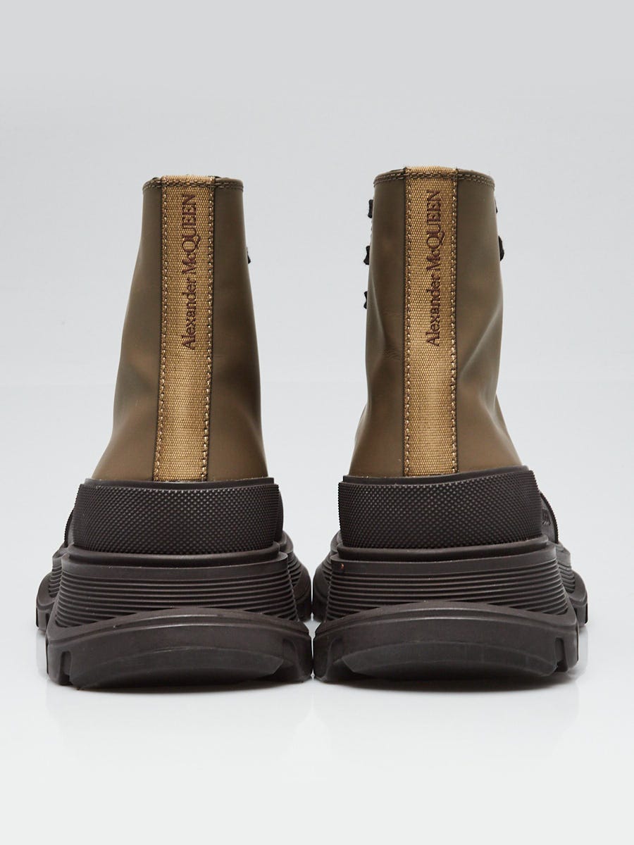 Alexander McQueen Khaki/Black Leather/Rubber Tread Slick Boots