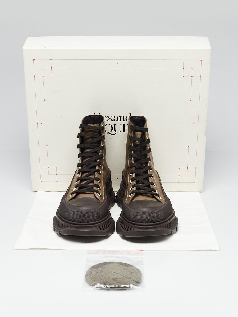 Alexander McQueen Khaki/Black Leather/Rubber Tread Slick Boots