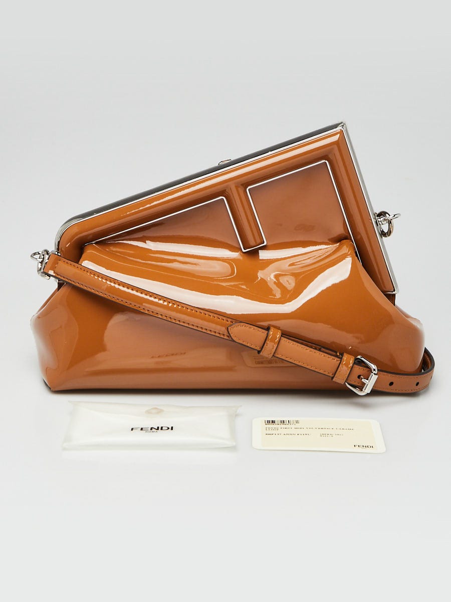 Fendi Brown Patent Leather Midi First Bag - 8BP137 | Yoogi's Closet