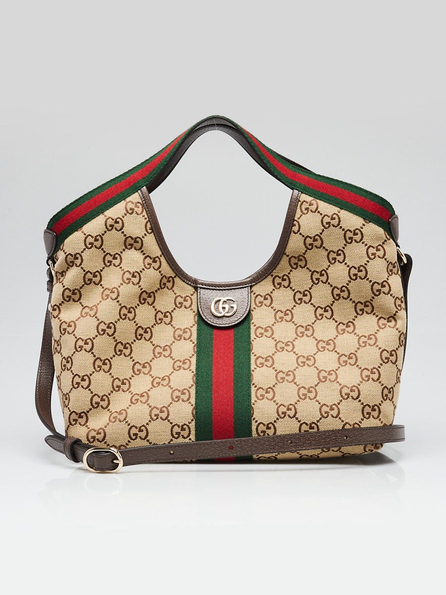 Gucci Beige/Ebony GG Canvas/Leather Giglio Small Tote Bag