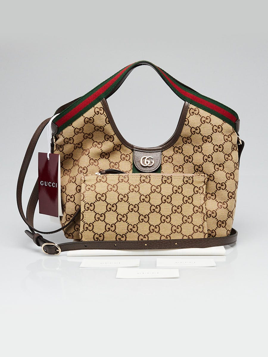 Gucci Beige/Ebony GG Canvas/Leather Giglio Small Tote Bag