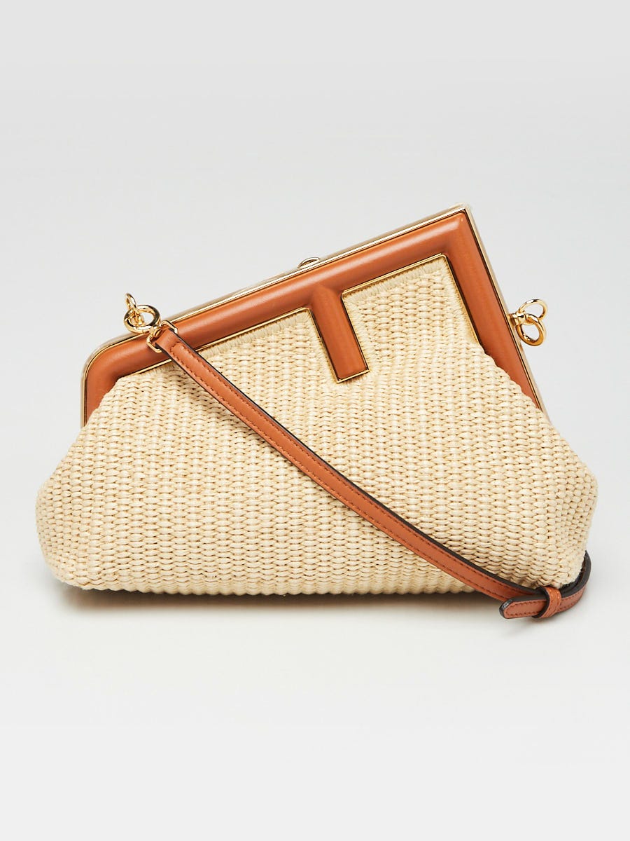Fendi Natural/Brown Raffia/Leather Small First Bag 8BP129