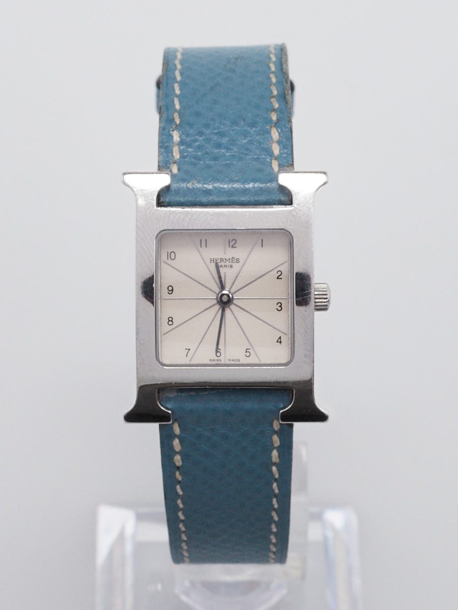 Hermes 21mm Blue Jean Epsom Leather and Stainless Steel Heure H
