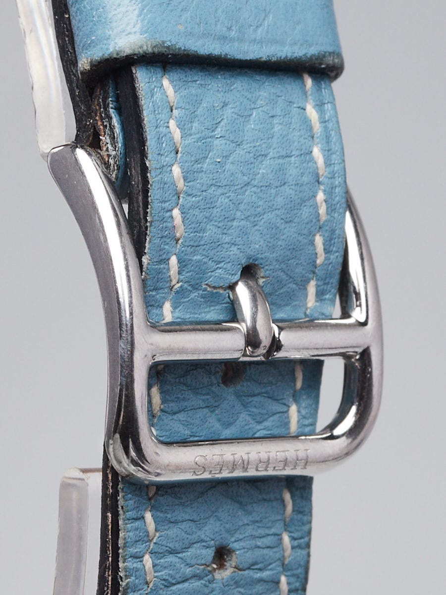 Hermes 21mm Blue Jean Epsom Leather and Stainless Steel Heure H