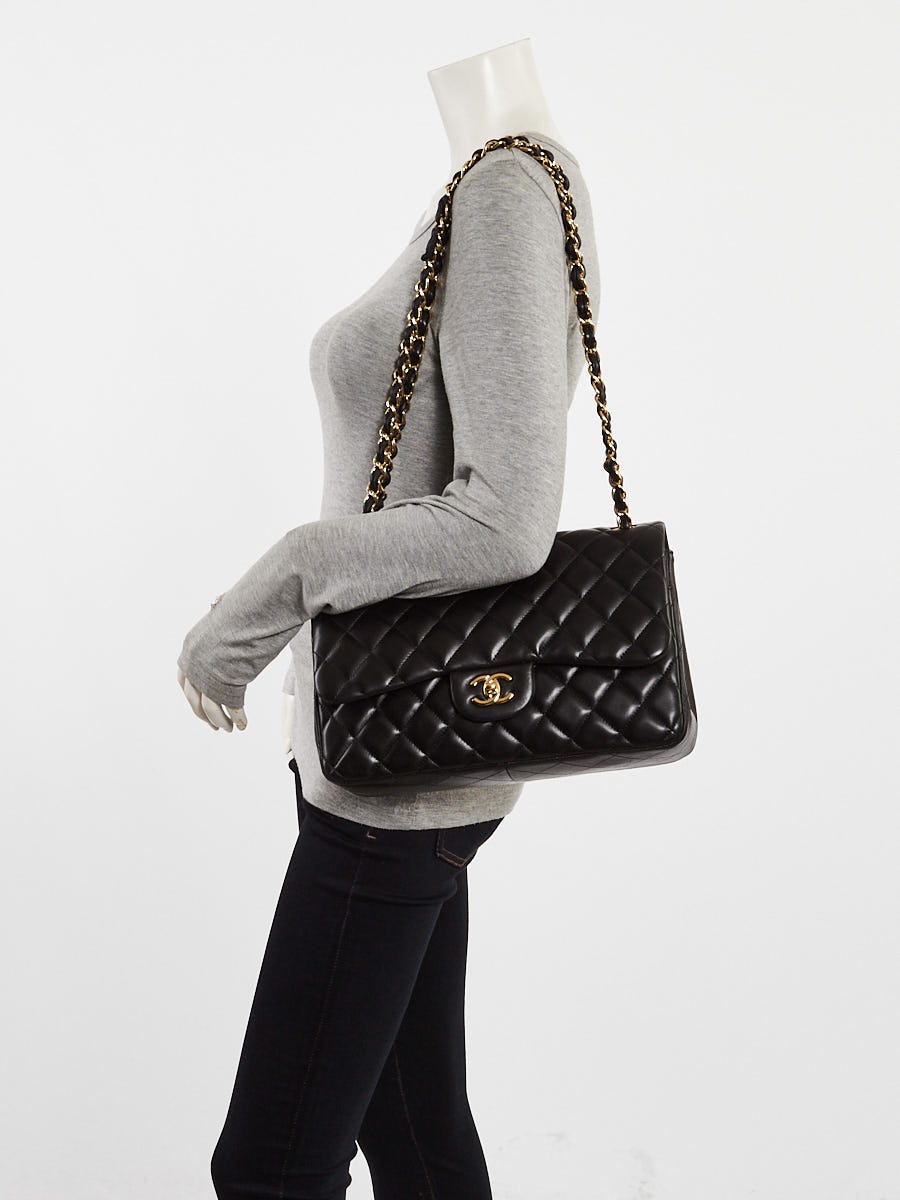 Chanel Black Quilted Lambskin Leather Classic Jumbo Double Flap Bag