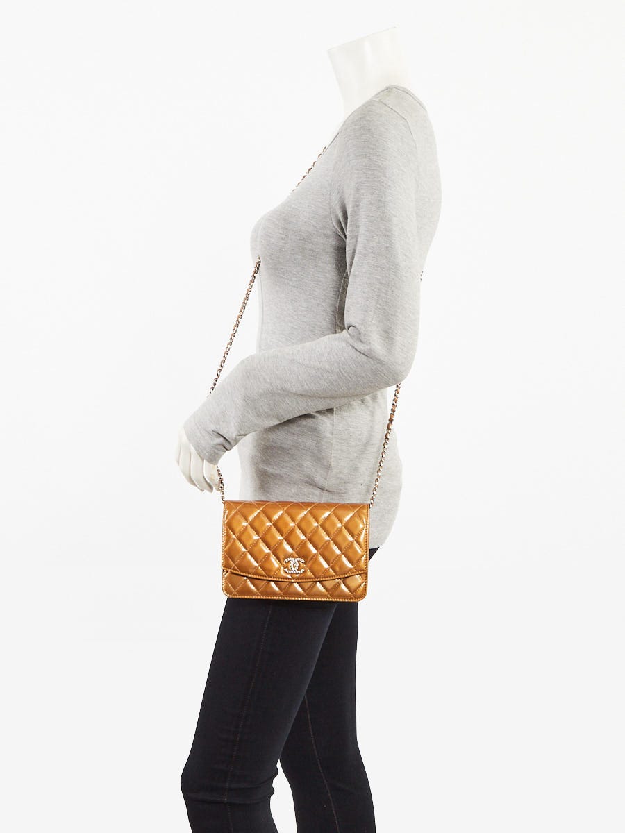 Chanel Bronze Quilted Patent Leather Brilliant CC WOC Clutch Bag