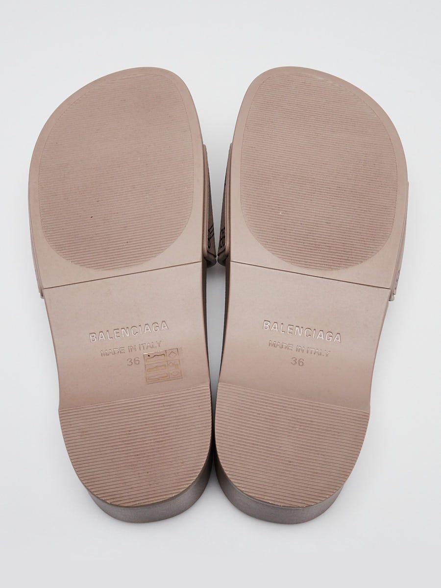 Balenciaga Beige/Black BB Rubber Pool Slides Size 5.5/36