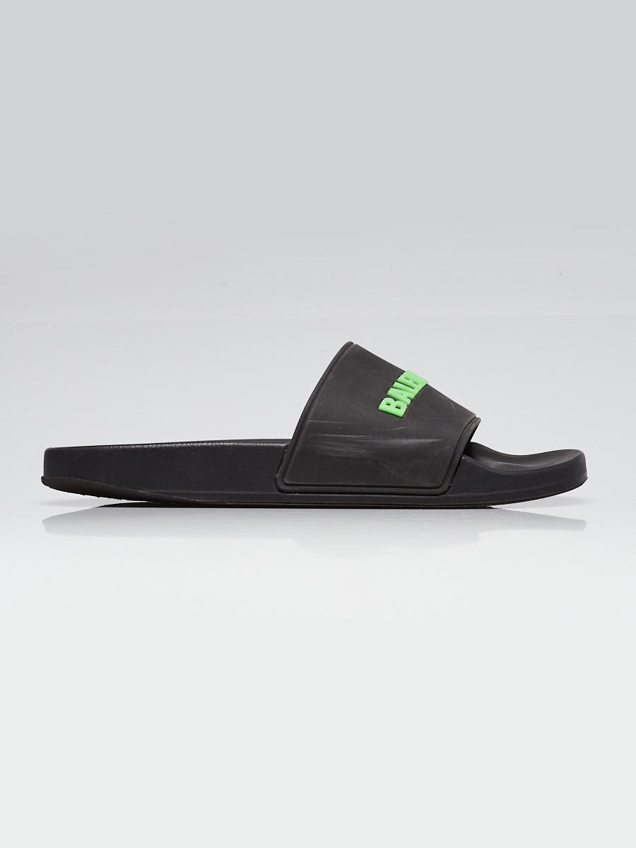 Balenciaga Black/Green Rubber Pool Slides Size 8.5/39 | Yoogi's Closet
