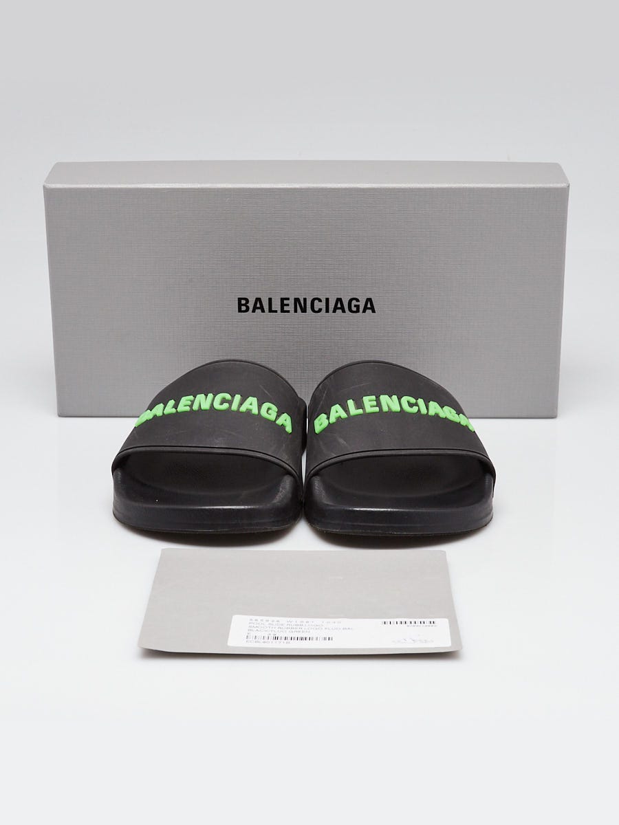 Balenciaga Black/Green Rubber Pool Slides Size 8.5/39 | Yoogi's Closet