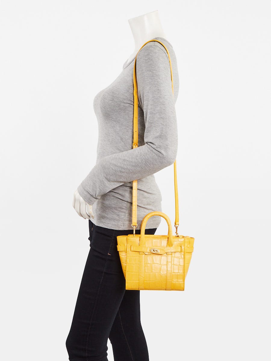 Mulberry Yellow Croc Embossed Leather Micro Zipped Bayswater Tote Bag