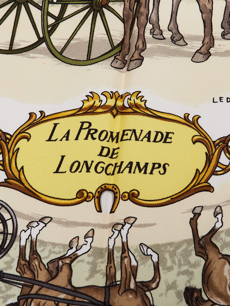 Hermes Pink/Gold Silk La Promenade de Longchamps Print Square