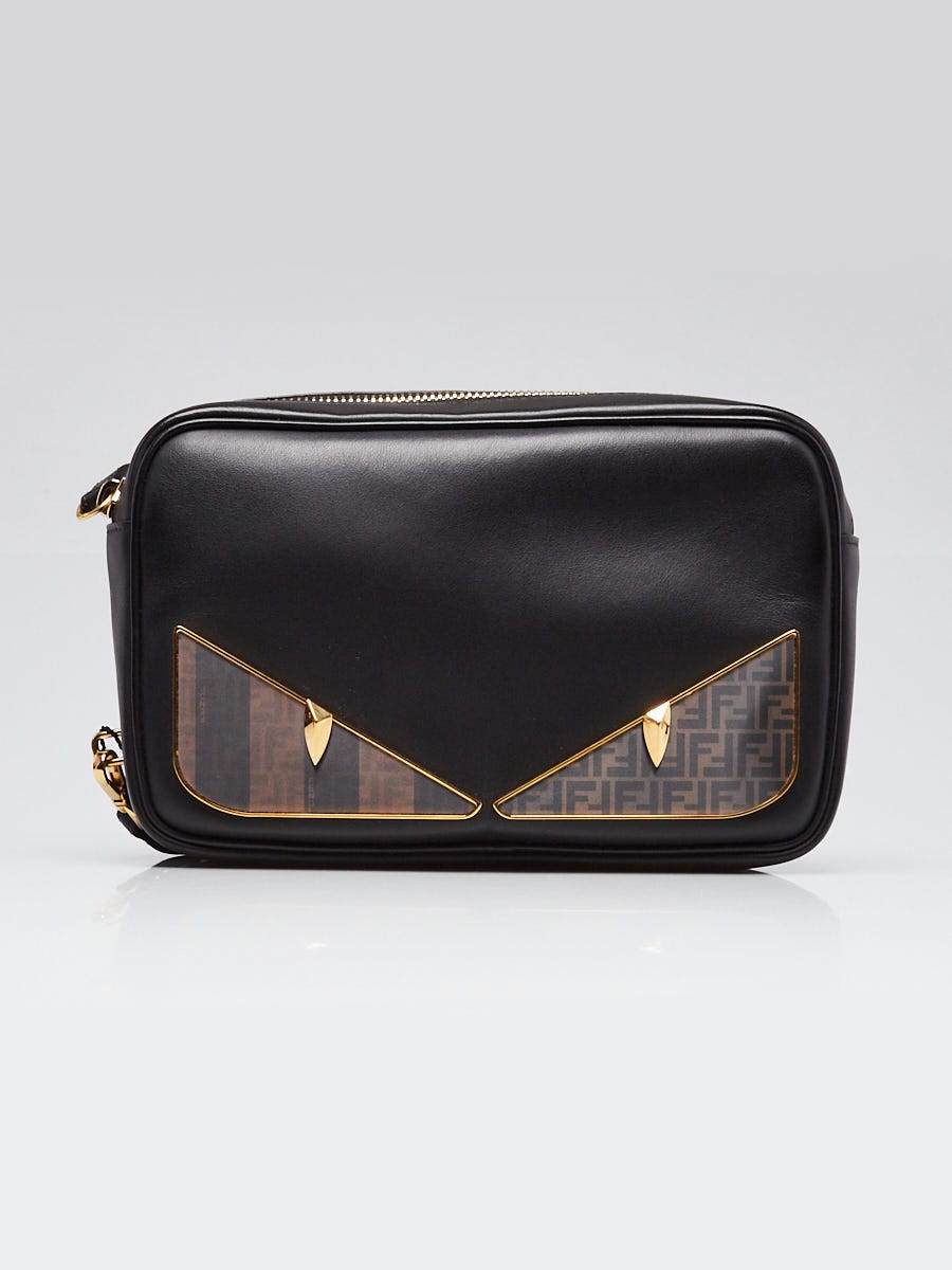 【汚れ・キズ・ダメージ大・ジャンク】FENDI　ショルダーバッグ Fendi Black Leather Monster Eyes Holographic Wristlet Clutch Bag