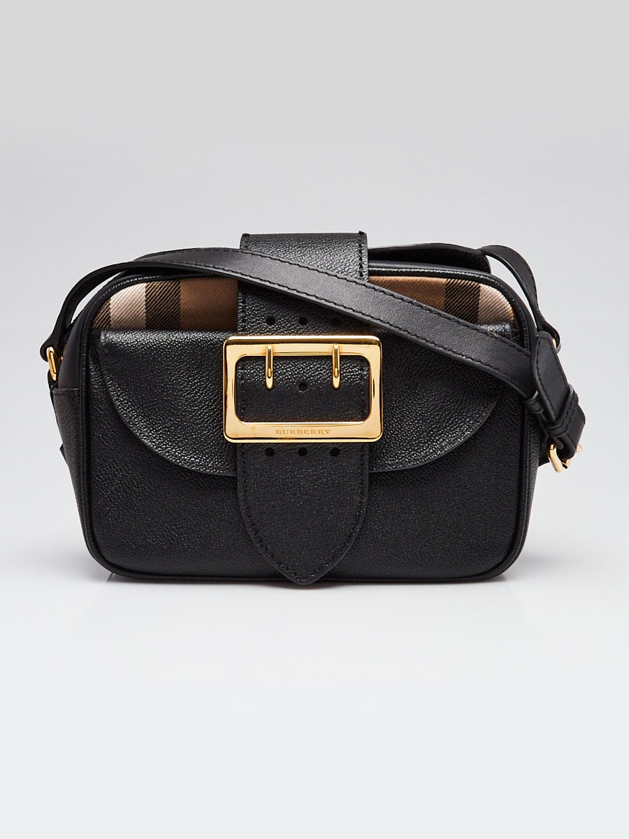 Burberry Black Grained Leather Small Buckle Crossbody Bag