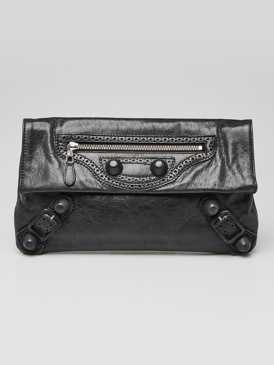 バッグ BALENCIAGA Black Leather Clutch Bag Balenciaga Anthracite Lambskin Leather Giant Brogues Covered
