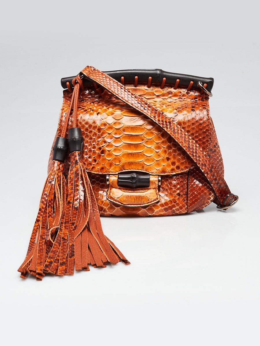 Gucci Orange Python Nouveau Fringe Small Shoulder Bag | Yoogi's Closet
