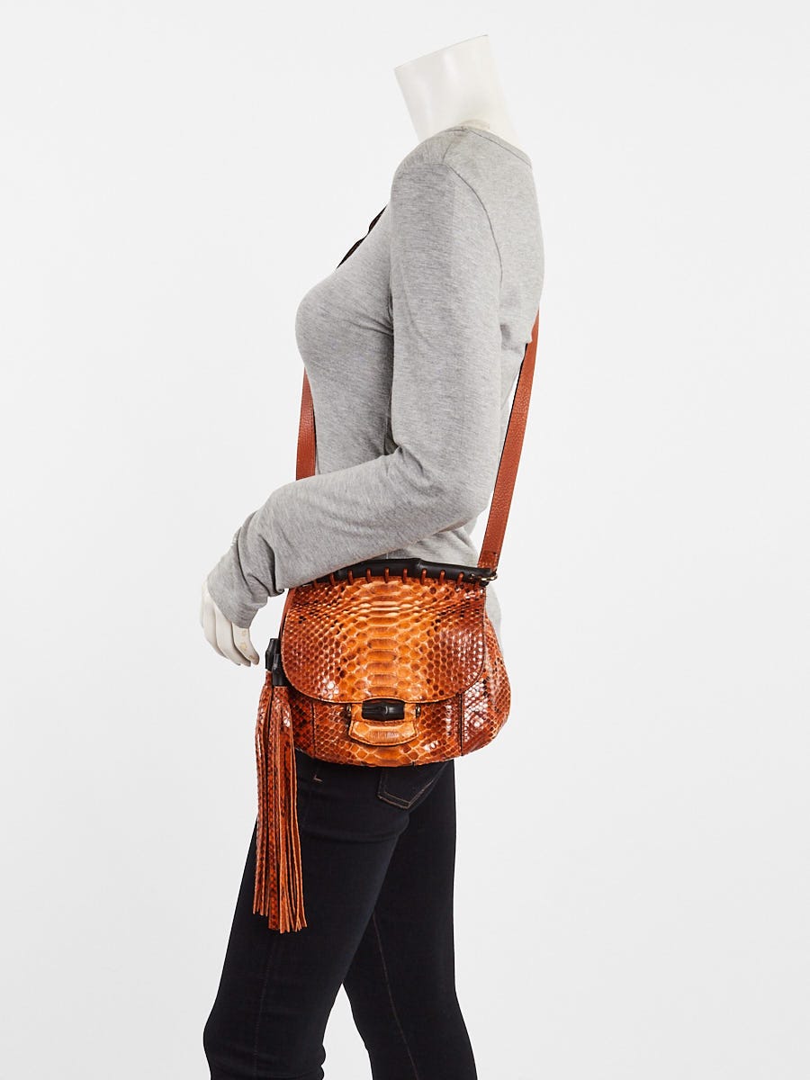 Gucci Orange Python Nouveau Fringe Small Shoulder Bag | Yoogi's Closet