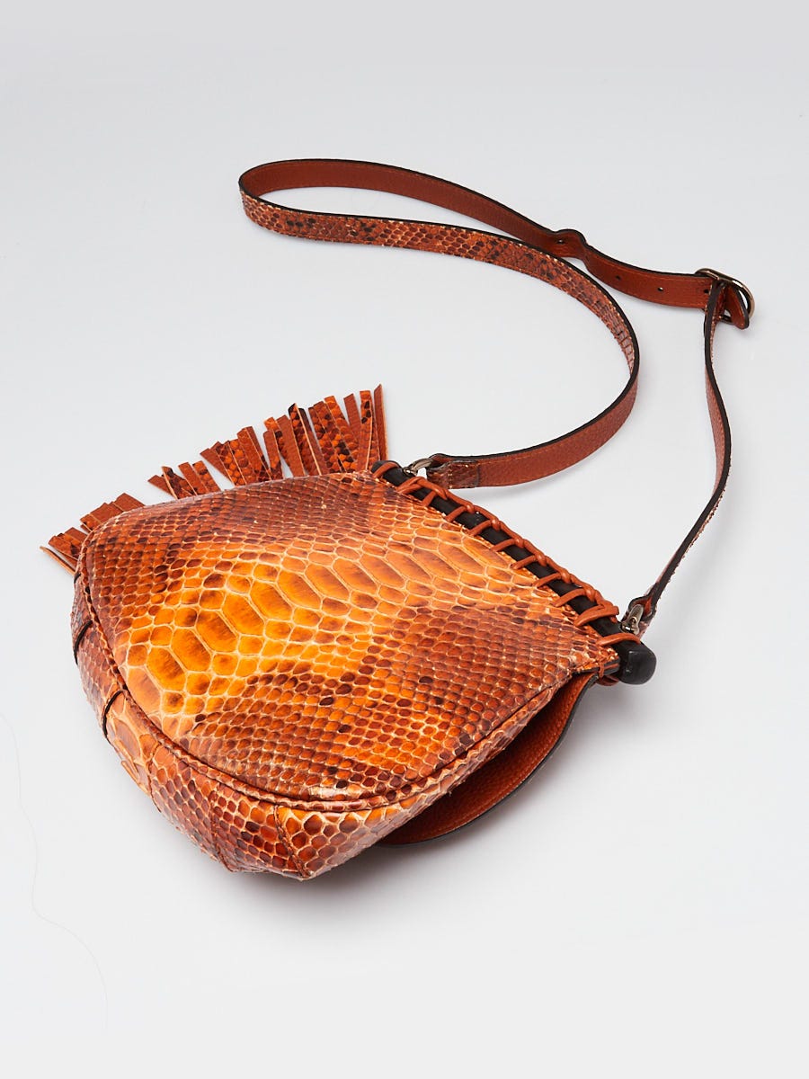 Gucci Orange Python Nouveau Fringe Small Shoulder Bag | Yoogi's Closet