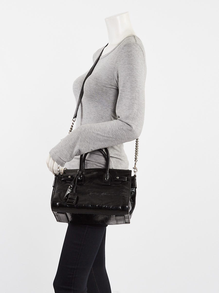 Yves Saint Laurent Black Moroder Leather Baby Sac De Jour Souple Duffle Bag