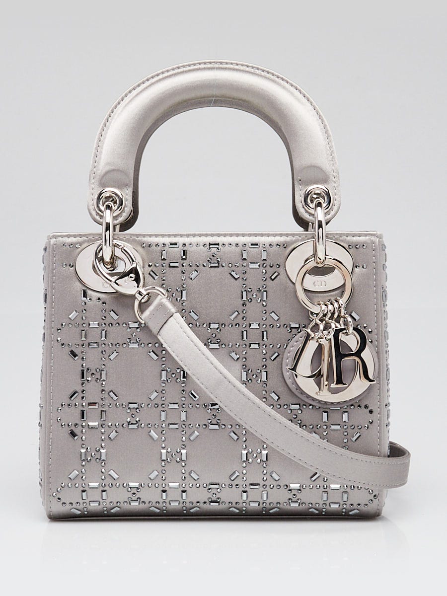 Christian Dior レディディオール　ケース　グレー Christian Dior Dark Grey Satin and Crystal Mini Lady Dior Bag