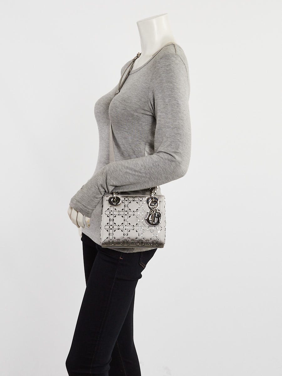 Christian Dior Dark Grey Satin and Crystal Mini Lady Dior Bag