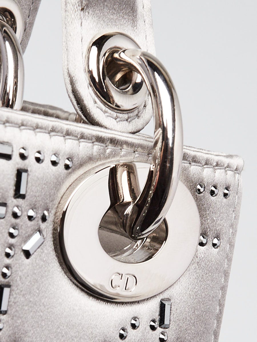 Christian Dior Dark Grey Satin and Crystal Mini Lady Dior Bag