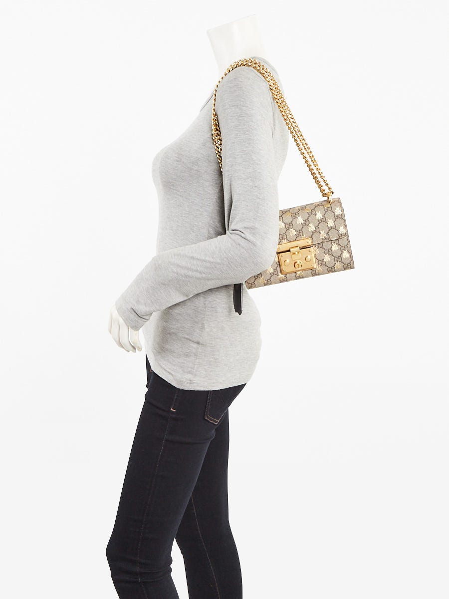 Gucci Beige/Ebony GG Supreme Bees Coated Canvas Padlock Small Shoulder Bag
