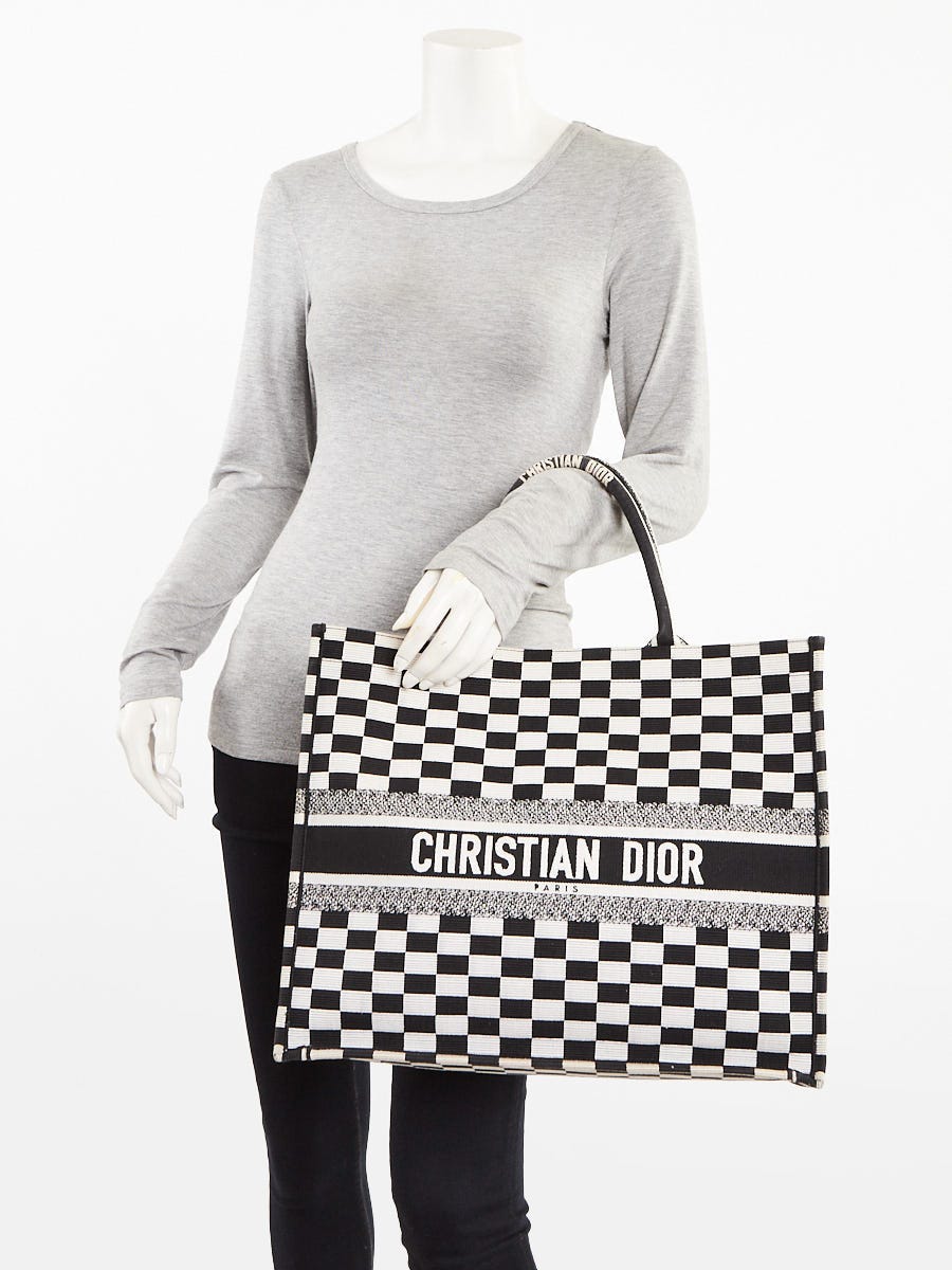 Christian Dior Black/White Check Canvas Large Book Tote Bag