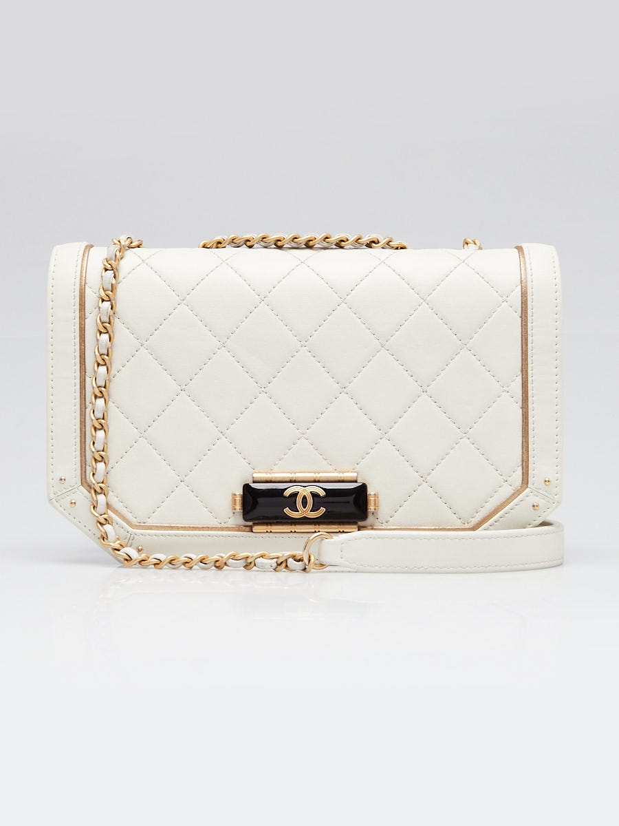 Chanel White Quilted Leather Octagon CC Clasp Crossbody Flap Bag