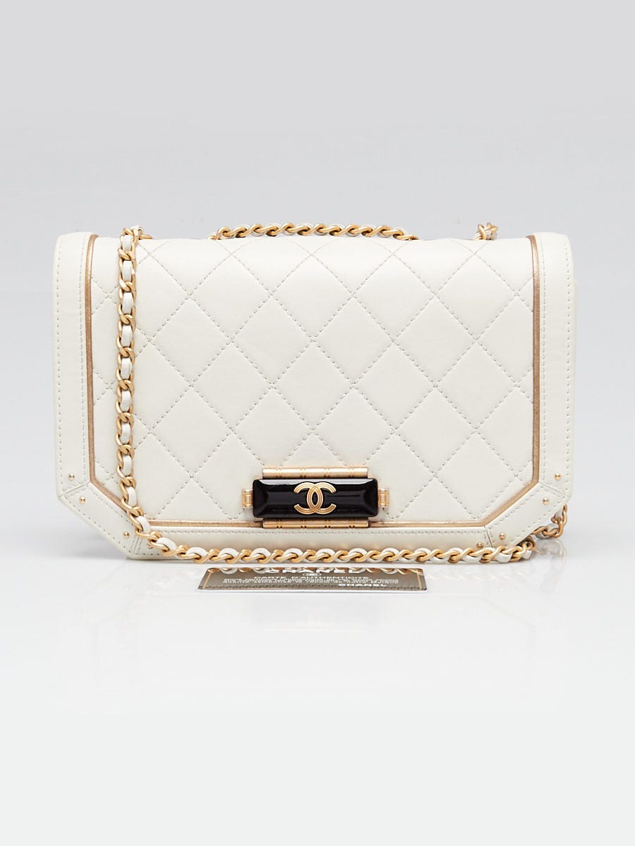Chanel White Quilted Leather Octagon CC Clasp Crossbody Flap Bag