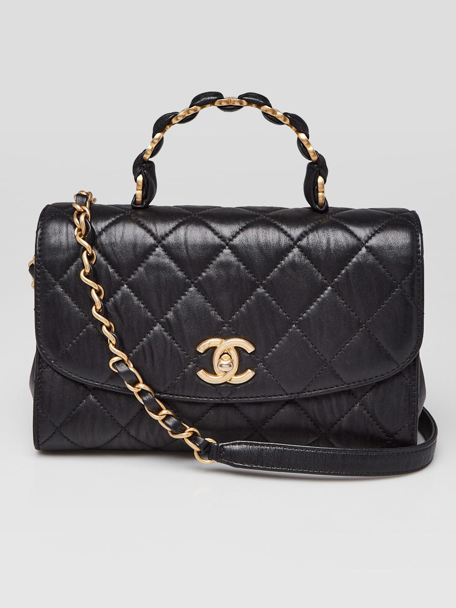 Chanel Black Quilted Crumpled Lambskin CC Links Top Handle Flap