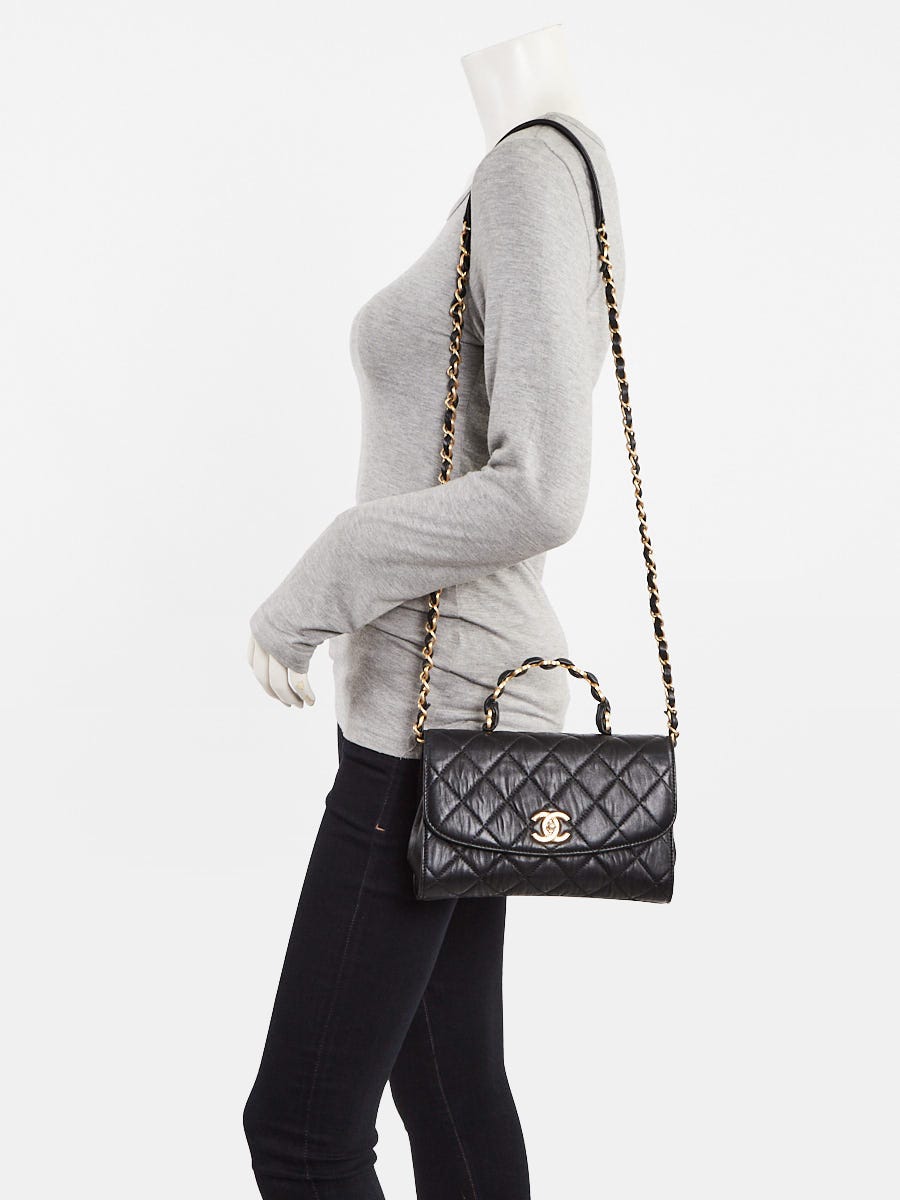 CHANEL 95C サイズ36 Chanel Black Quilted Crumpled Lambskin CC Links Top Handle Flap