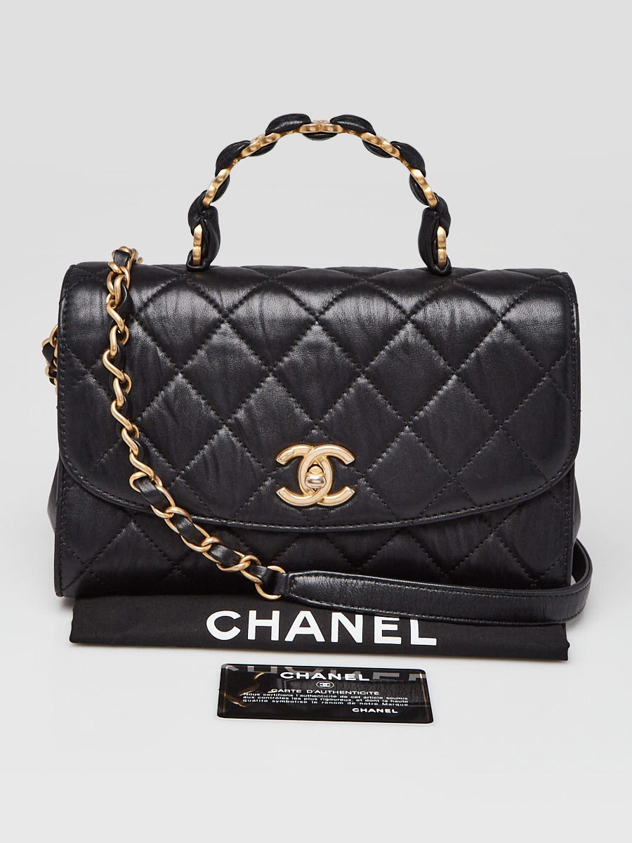 Chanel Black Quilted Crumpled Lambskin CC Links Top Handle Flap