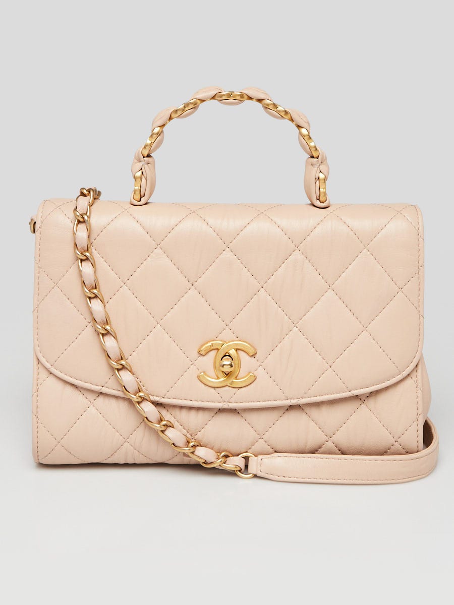 Chanel Beige Quilted Crumpled Lambskin CC Links Top Handle Flap