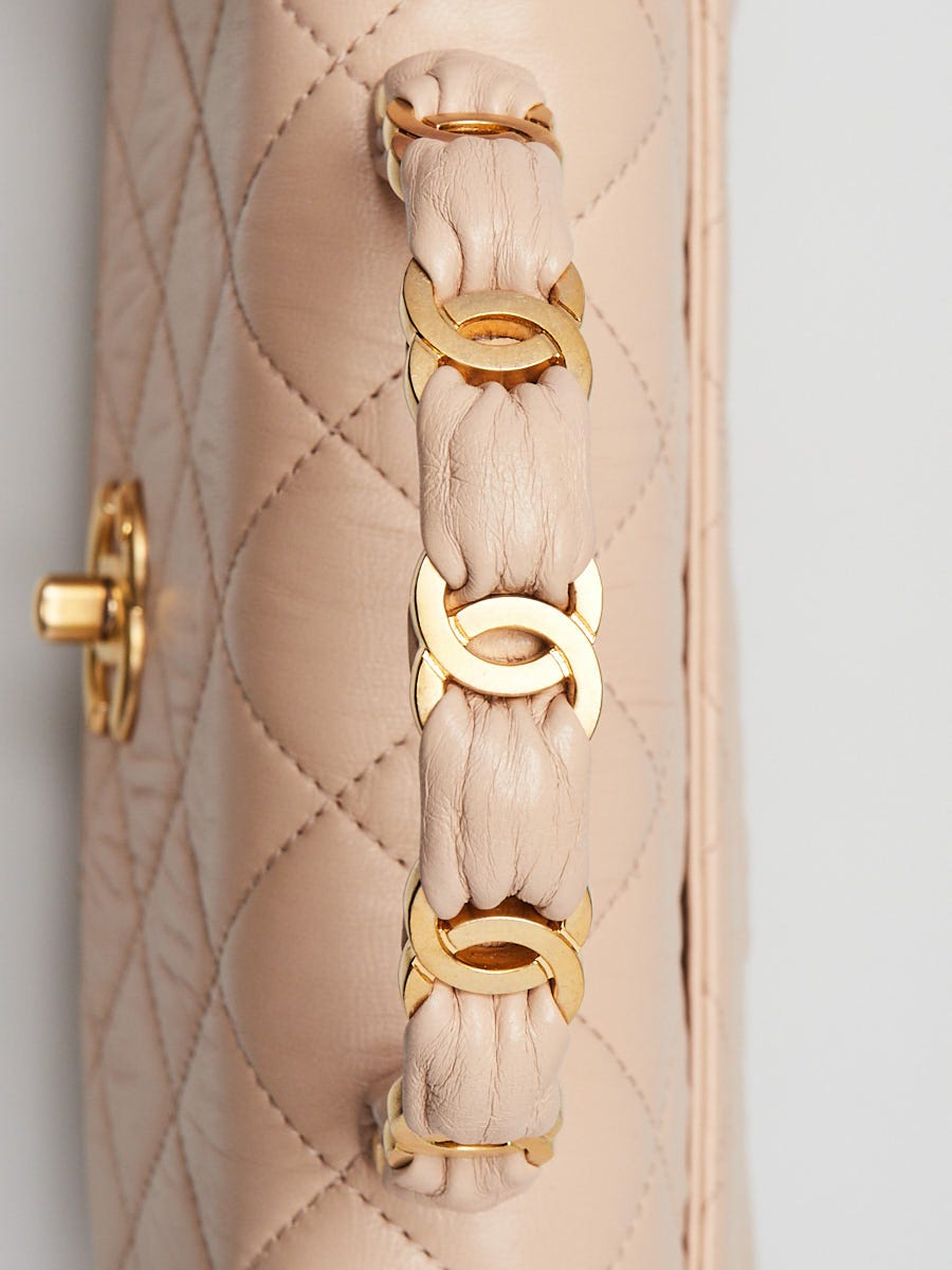 Chanel Beige Quilted Crumpled Lambskin CC Links Top Handle Flap