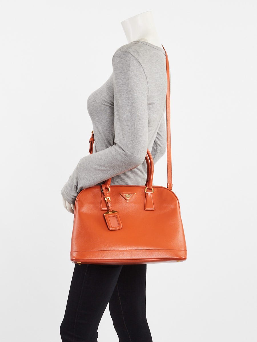 Prada Orange Saffiano Lux Leather Promenade Bag