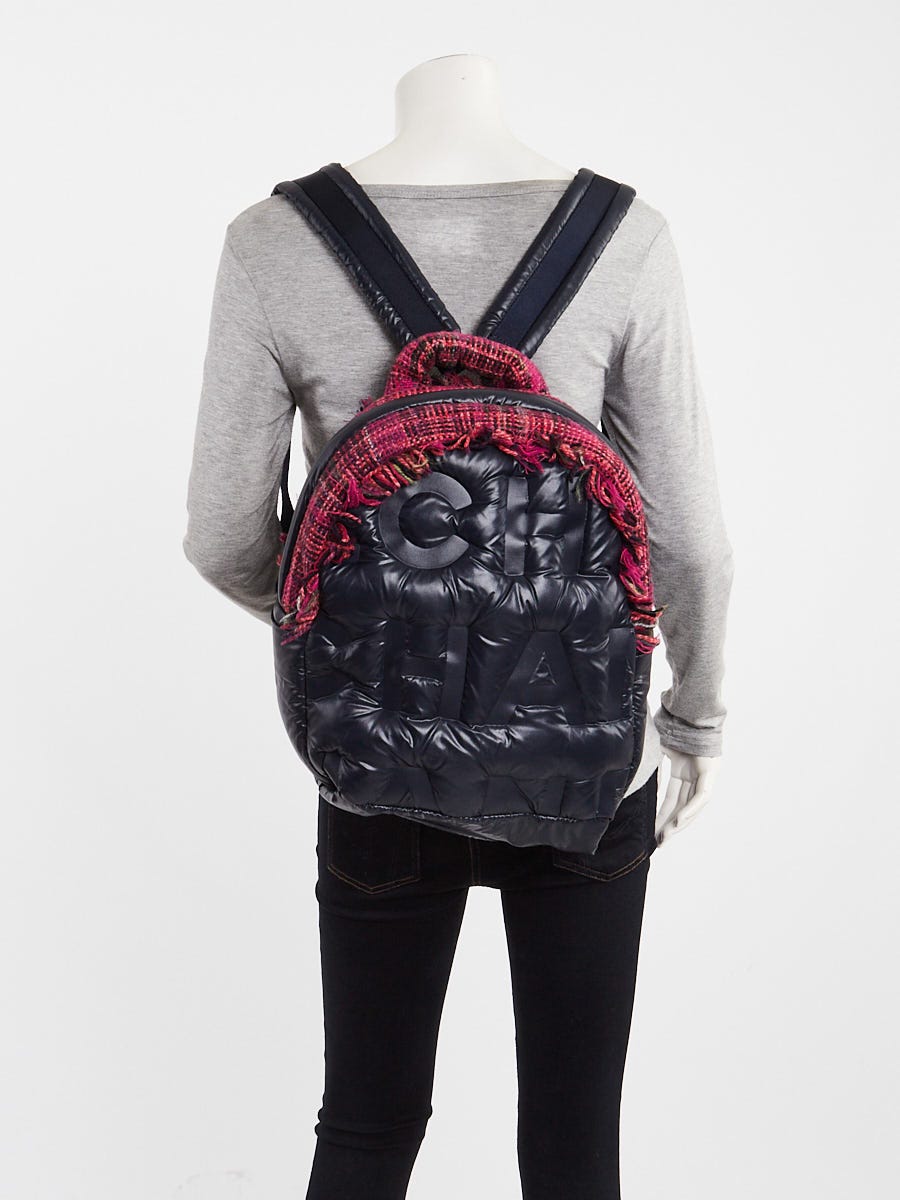 Chanel Blue Quilted Nylon/Pink Tweed Doudoune Backpack Bag