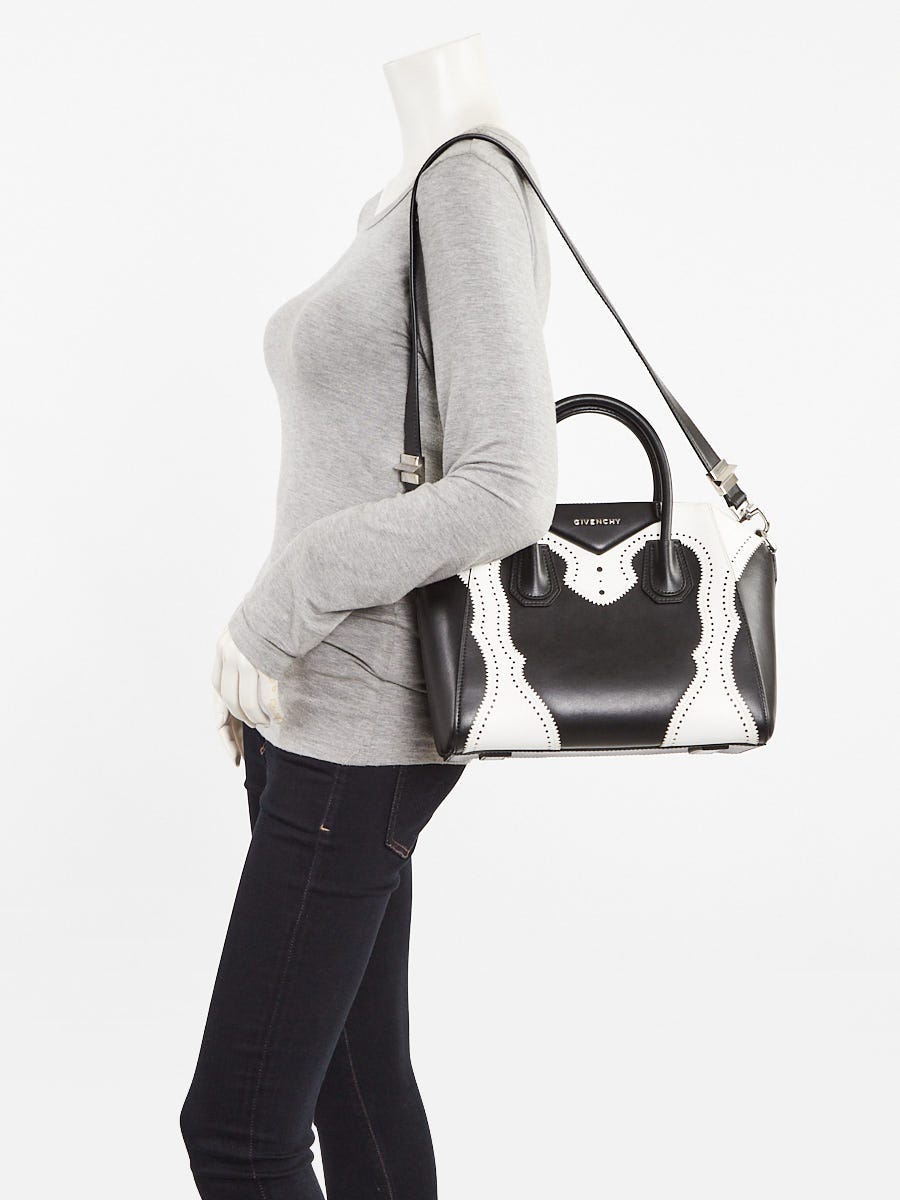 Givenchy Black/White Sugar Goatskin Leather Brogues Small Antigona Bag