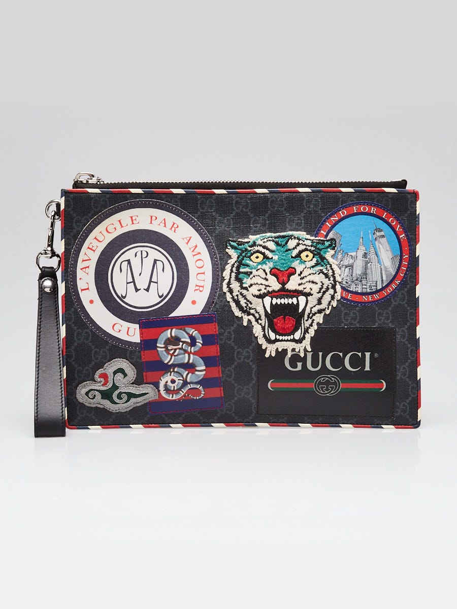 Gucci Black/Grey GG Supreme Canvas Night Courrier Zip Clutch Bag