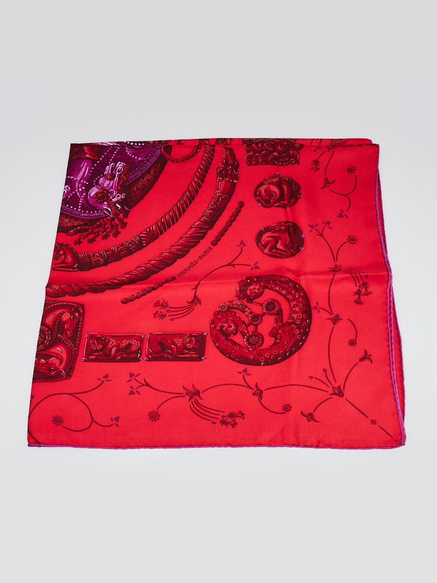 Hermes 90cm Rouge Vif/Grenat/Violet Silk Ors Nomades Annie Faivre