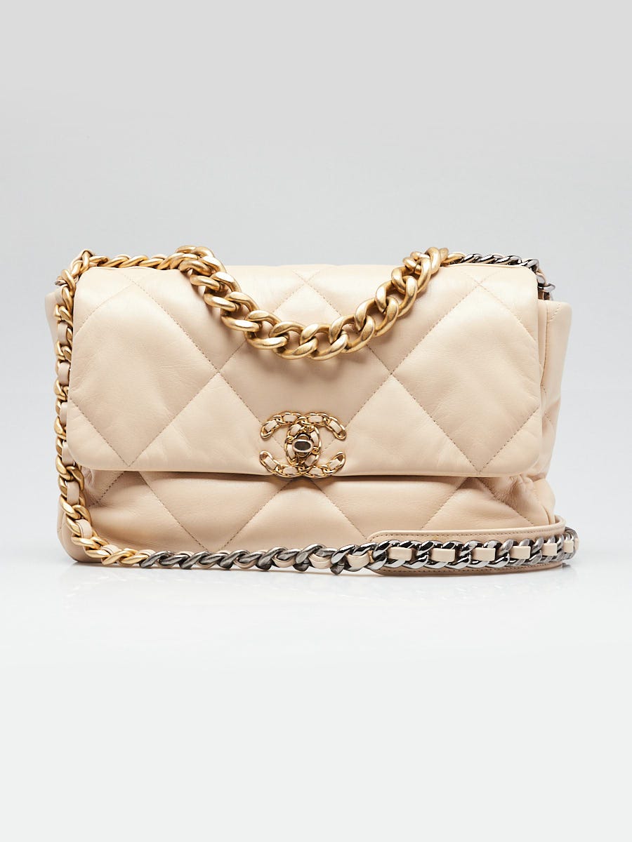 Chanel Beige Quilted Goatskin Leather Large Chanel 19 Flap Bag