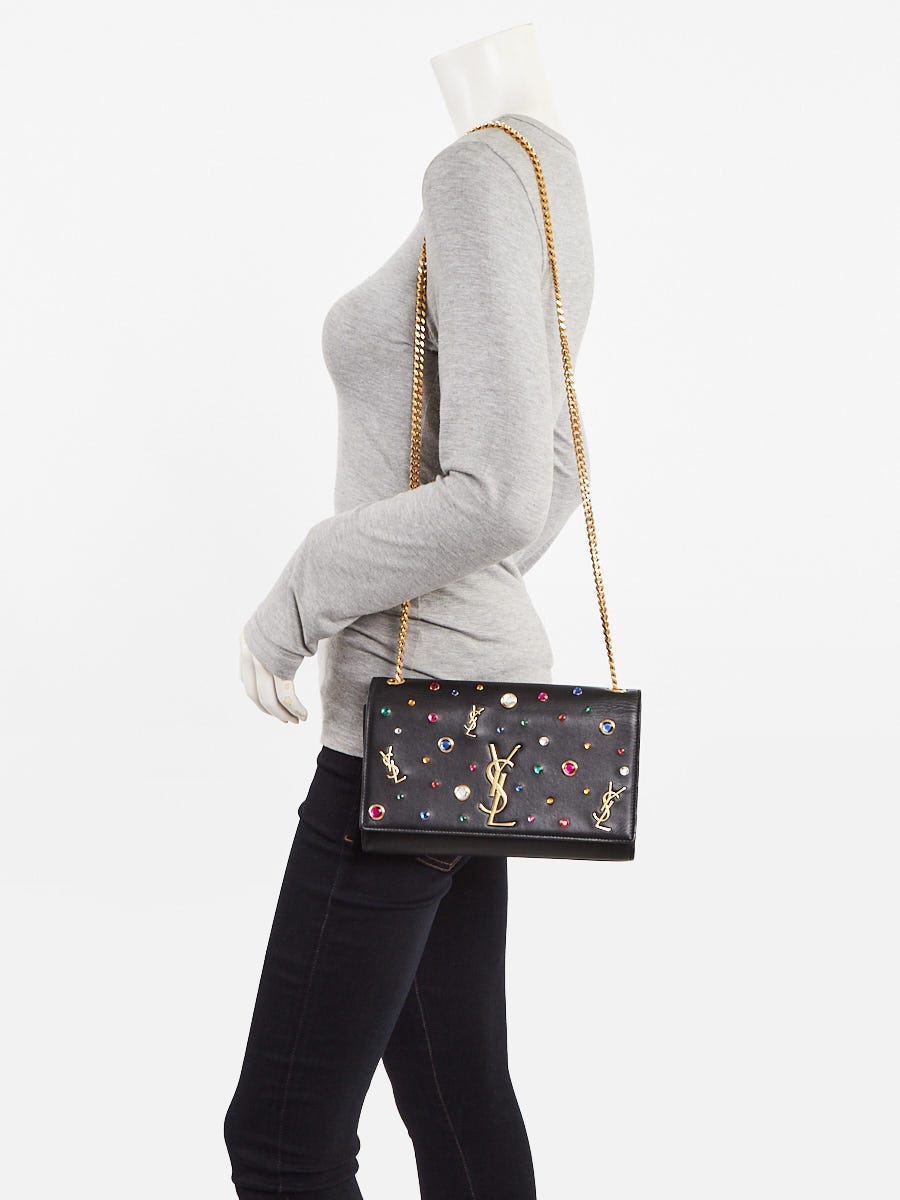 Yves Saint Laurent Black Leather Studded Medium Kate Bag
