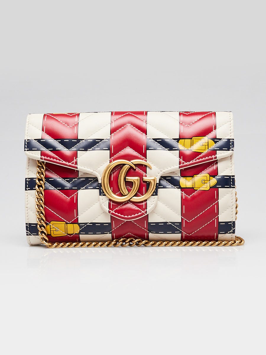GUCCI レッド・ホワイトチェック モカシン Gucci White Leather Marmont Metalasse Trompe L'oeil Wallet on