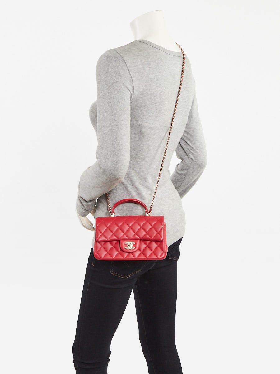リ*ラ様 CHANEL レッド ハンドバッグ Chanel Red Quilted Lambskin Leather Rectangular Mini Top Handle
