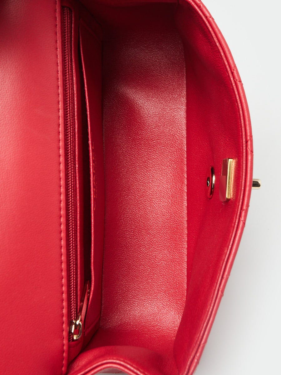 Chanel Red Quilted Lambskin Leather Rectangular Mini Top Handle