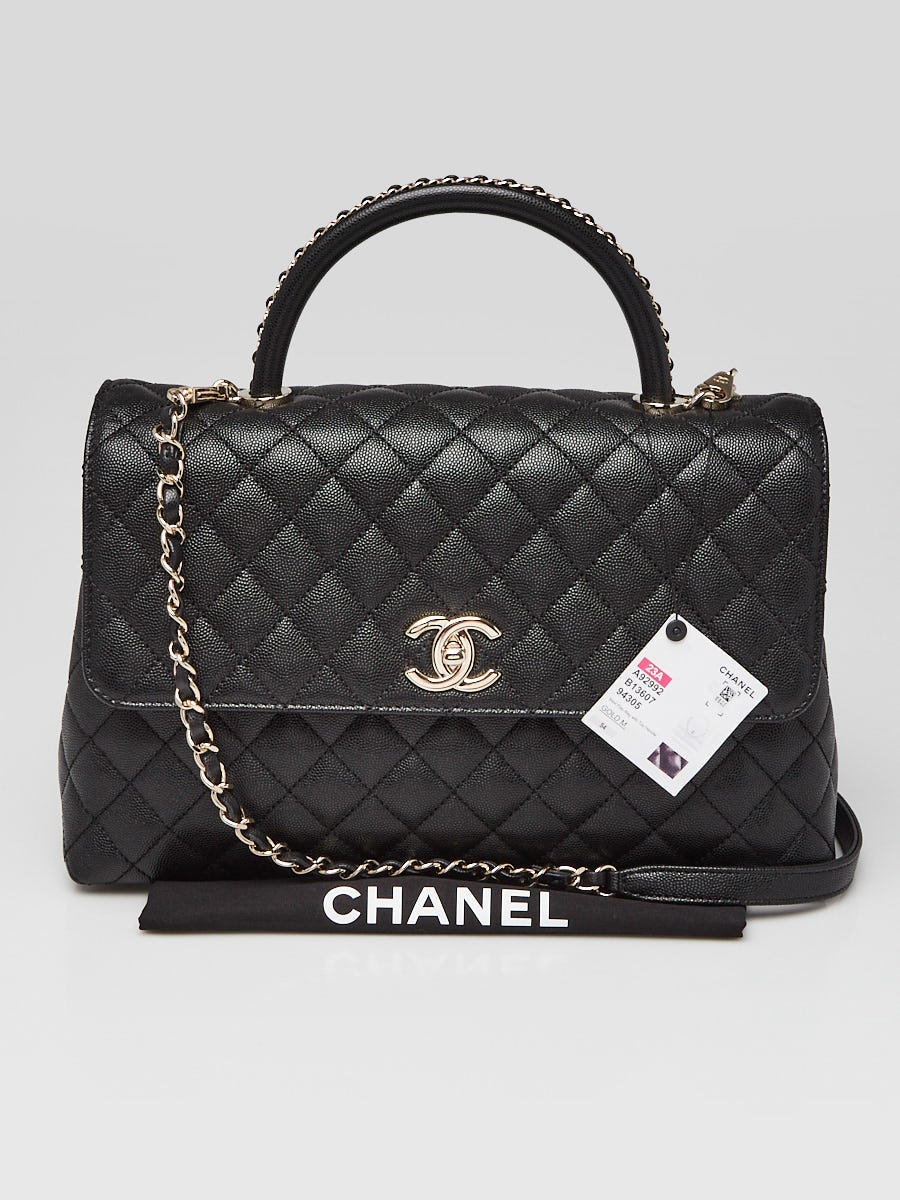 CHANEL Chanel Black Quilted Caviar Leather Maxi Top Chain Handle Flap Bag