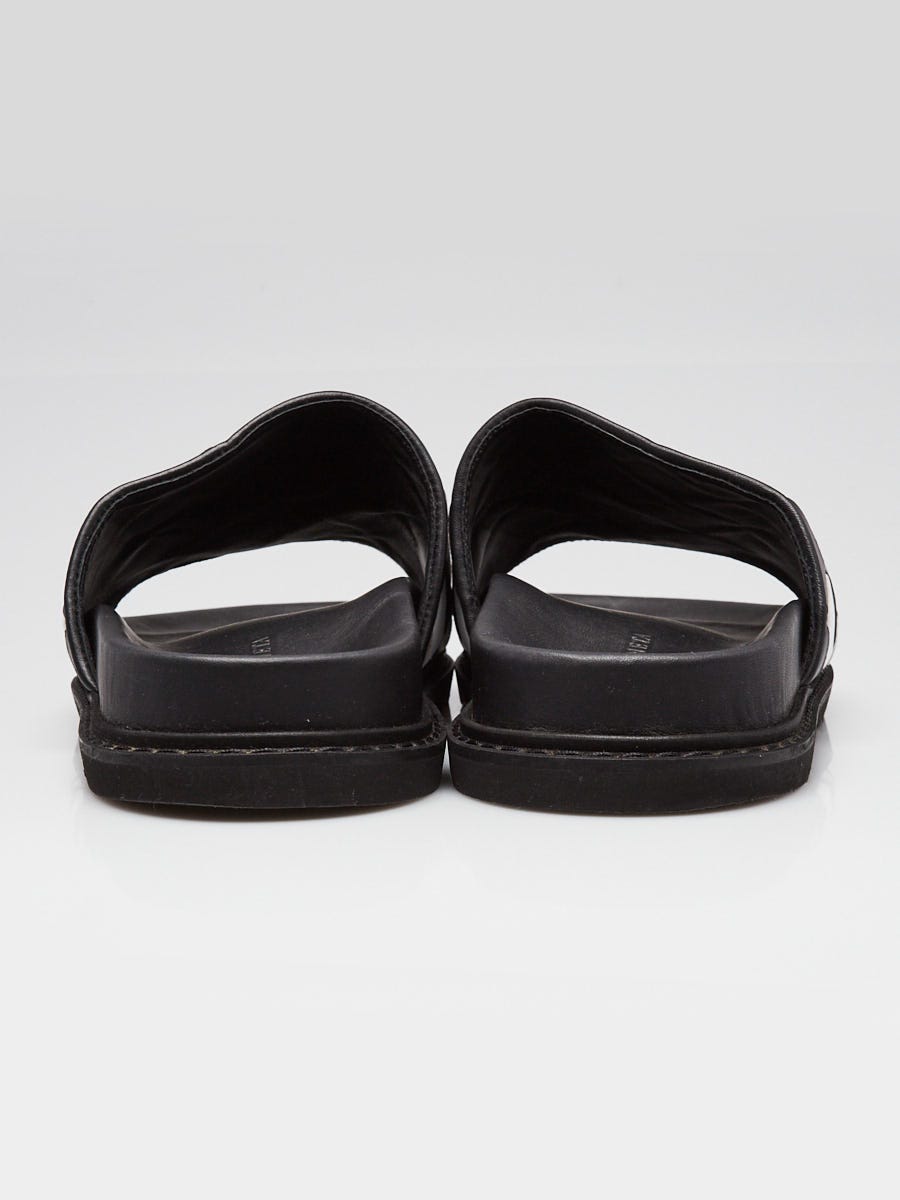Bottega Veneta Black/White Woven Leather Flat Slides Size 10.5/41