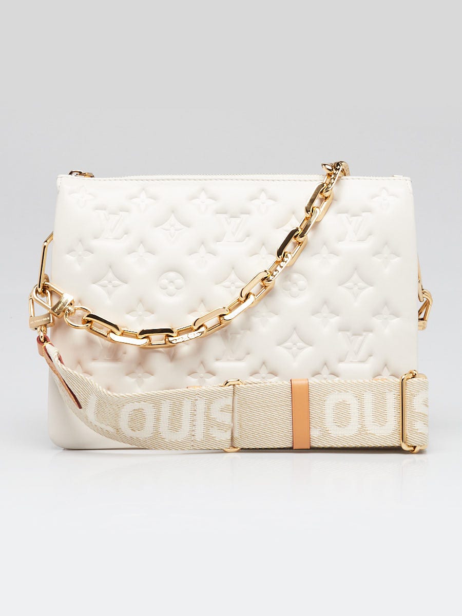 Louis Vuitton White Monogram Embossed Lambskin Leather Coussin PM