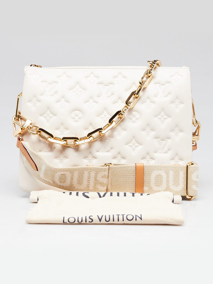 Louis Vuitton White Monogram Embossed Lambskin Leather Coussin PM