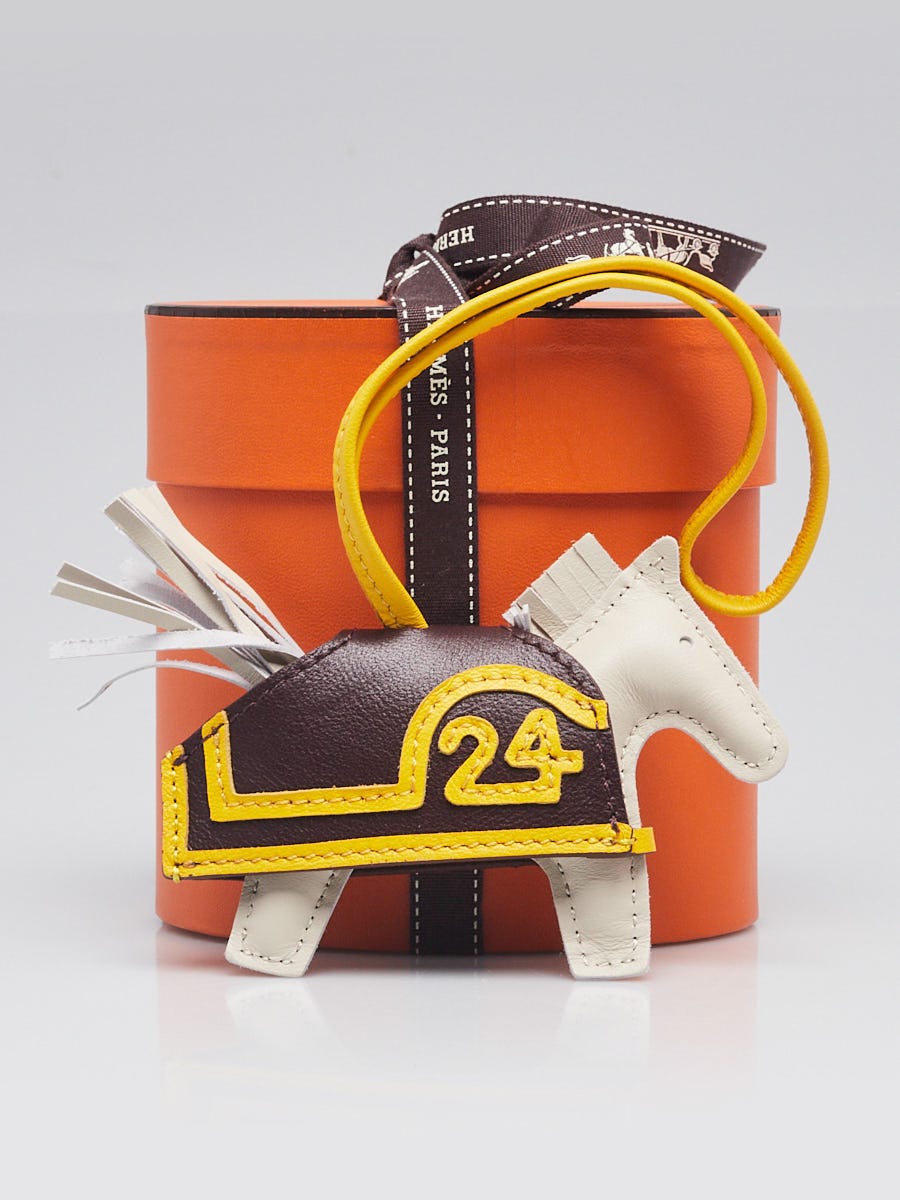 Hermes Craie/Terre/Jaune De Naple sLambskin Leather Rodeo Robeo 24 PM Bag Charm